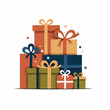 © Dasim - Colorful gifts stacked with ribbons bows.