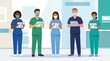 © SuzeO - medical team diversity, a diverse group of healthcare workers in scrubs and masks, confidently united