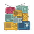 © Amanto - Vintage radios stacked together colorful illustration.