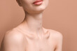 © New Africa - Woman with beautiful skin on beige background, closeup