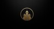 © kucret - Golden city skyline logo in circular frame.
