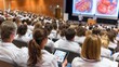 © Emilio - Medical students attending university lecture in large auditorium with digital anatomy presentation. Healthcare education, academic training and modern medical learning concept