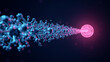 © bephoto - 薬剤分子が標的細胞へ向かう様子を抽象的に表した医療CG