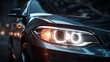 © Fajar - Modern car headlight glowing at night with dramatic reflections, dark urban background and cinematic automotive atmosphere