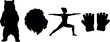 © ROUNOK - Silhouette collection featuring standing bear, lion head profile, yoga warrior pose, and fingerless gloves, symbolizing strength, balance, focus, and protection themes