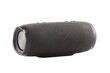 © ASDF - Black portable speaker rests on white surface