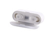 © ASDF - Minimalist white earbuds rest in sleek charging case