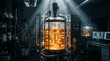 © Lasan - Bio Tech Glass Bioreactor Tank Filled with Golden Fluid and Bubbles