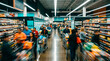 © indah - Crowded supermarket aisle with shoppers and motion blur