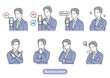 © keko-ka - ビジネスマンのスマホ・決済・トラブル対応8種類セット（男性会社員・スーツ・斜め向・QRコード・バツサイン・ため息）