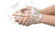 © Neon - Hands being washed with soap and water with bubbles around isolated on transparent background