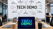 © Emre Akkoyun - Laptops and whiteboard displaying tech demo concept with ai integration, live prototype, and user experience at office presentation
