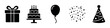 © Khmel - Gift box, birthday cake, balloon, confetti, and party hat icons are essential elements for festive celebrations, birthdays, and special occasions.
