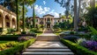 © wahana - A luxurious mansion with a well-manicured garden and pathway