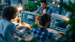 © Kateryna - A  AI startup team viewed from above develops softly bright software in a calm modern office analyzing system performance during QA testing in soft daylight startup