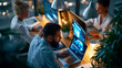 © Kateryna - A  AI startup team viewed from above develops softly bright software in a calm modern office analyzing system performance during QA testing in soft daylight startup