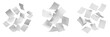 © B@kle - Flying blank white paper sheets falling in the air isolated on white background for business document and office concept visualization as seen in image