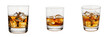 © B@kle - Glasses of whiskey with ice cubes isolated on white background highball glass with alcoholic beverage for menu design and bar advertising as seen in image