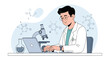 © Husein - Scientist working on laptop with microscope and lab equipment, molecular structures