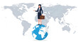 © Elara - Businesswoman standing on Earth with world map backdrop