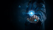 © IDOL'foto - Enterprise AI Security Protection Businessman Touching Shield Icon. Risk Management Cybersecurity Technology. artificial intelligence governance compliance monitoring and cybersecurity defense control