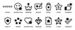 © Vladislav - Set of black outline icons representing customer satisfaction, quality, and feedback, including symbols for rating, premium service, five stars, positive reviews, and a quality shield