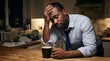 © FantasticPixel - Tired businessman with headache in kitchen at night in warm soft lighting for business stress