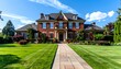 © Ambisi - A large, luxurious brick house with a well-manicured lawn