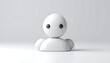 © rungkad - Isolated simple white humanoid robot character with minimalist design, round head and simple body on a clean, light gray studio background, clean, modern, friendly robot concept