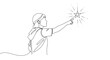 © Ahmad - Child reaching for a star with a magic wand, creative concept illustration, one line drawing