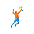 © vektor - Man jumping with trophy cup high.