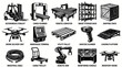 © 21graphic - Supply Chain  Industrial Automation Vector Icons: Forklifts, Drones, Scanners in Monochrome Line Art