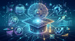 © ณภัทร วงค์มาวิวัฒน์ - AI Education Graduation: A futuristic representation of Artificial Intelligence powering education and graduation, with icons symbolizing learning, innovation, and global connectivity.