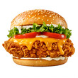 © MD - Crispy fried chicken sandwich with cheese and tomato isolated on transparent background