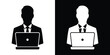 © bibin - Professional man in a suit working on a laptop computer. Icon representing office work, programming, or online business.