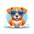 © DANI - A cute cartoon dog wearing sunglasses sits happily outdoors now