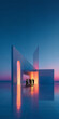 © Lustre Art Group  - Abstract modern estate with arched portal and group of people near glowing entrance. Concept of real estate sales, property viewing, luxury housing and investor presentation.