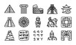 © Golam - Ancient Civilizations Icon Set: Pyramids, Colosseum, Ziggurat, Sphinx, Hieroglyphs, Greek Column, Mayan Temple, Roman Soldier, Asian Pagoda, Cuneiform, Labyrinth, Sun Stone, Babylonian Tower
