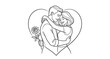 © Md - Elegant romantic couple heart silhouette with hidden rose line art vector illustration isolated on white background