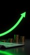© tpadobestock - Grafico aziendale digitale che mostra una crescita economica positiva e un aumento delle vendite con una freccia direzionale verde brillante che sale, statistica, successo, aumento