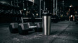 © Mustafa Stock - Fitness gym equipment with dumbbells and bottle.