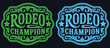 © Rose - ornate classic rodeo champion cowboy style buckle medal typographic tag emblem, luxurious cowgirl bull rider gold and silver medal engraving vector label design for premium western rank titles.