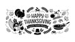 ©  Tika Qiyam - Hand drawn Happy Thanksgiving greeting card design with traditional holiday symbols.