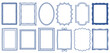© Rajesh - Set of twelve blue hand drawn frames with various shapes and border styles including rectangular oval scalloped and striped patterns isolated on a white background