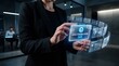 © FiligreeDigital - Businesswoman interacting with a futuristic digital interface showcasing a central hub for personnel management and employee data
