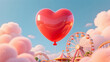 © lin - Dreamy scene of a giant heart balloon in an amusement park for 520 Valentine's Day