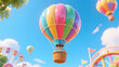 © lin - 3D stereoscopic illustration of colorful hot air balloons floating over an amusement park for Children's Day