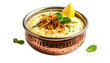 © seprei - Delicious Harira soup in a copper bowl garnished with fried onions, mint, and lemon, a traditional Moroccan dish