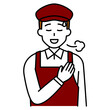 © pawz - 胸に手を当ててホッとするカフェの男性店員