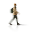 © zdo - Motion blur walking man silhouette with a backpack isolated on transparent background for mockup scene